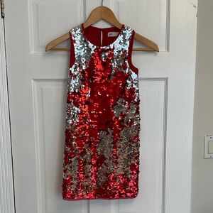 H&M Kids Red and Silver Sequin Dress with hearts . Watch video